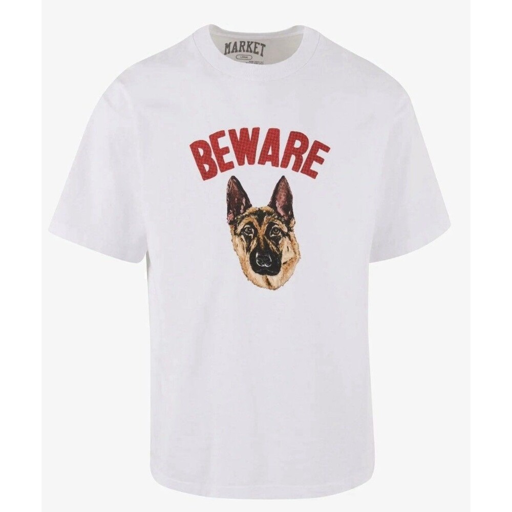 NWT - Market Studios - BEWARE Dog Graphic T-Shirt White Streetwear XL Retail $59